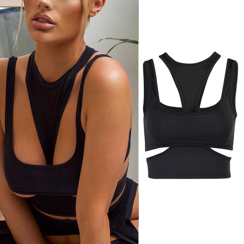Haut caraco gothique sexy pour femme, dos nu en fibre noire esthétique, GlaE-Girl Crop, Vintage, Pré