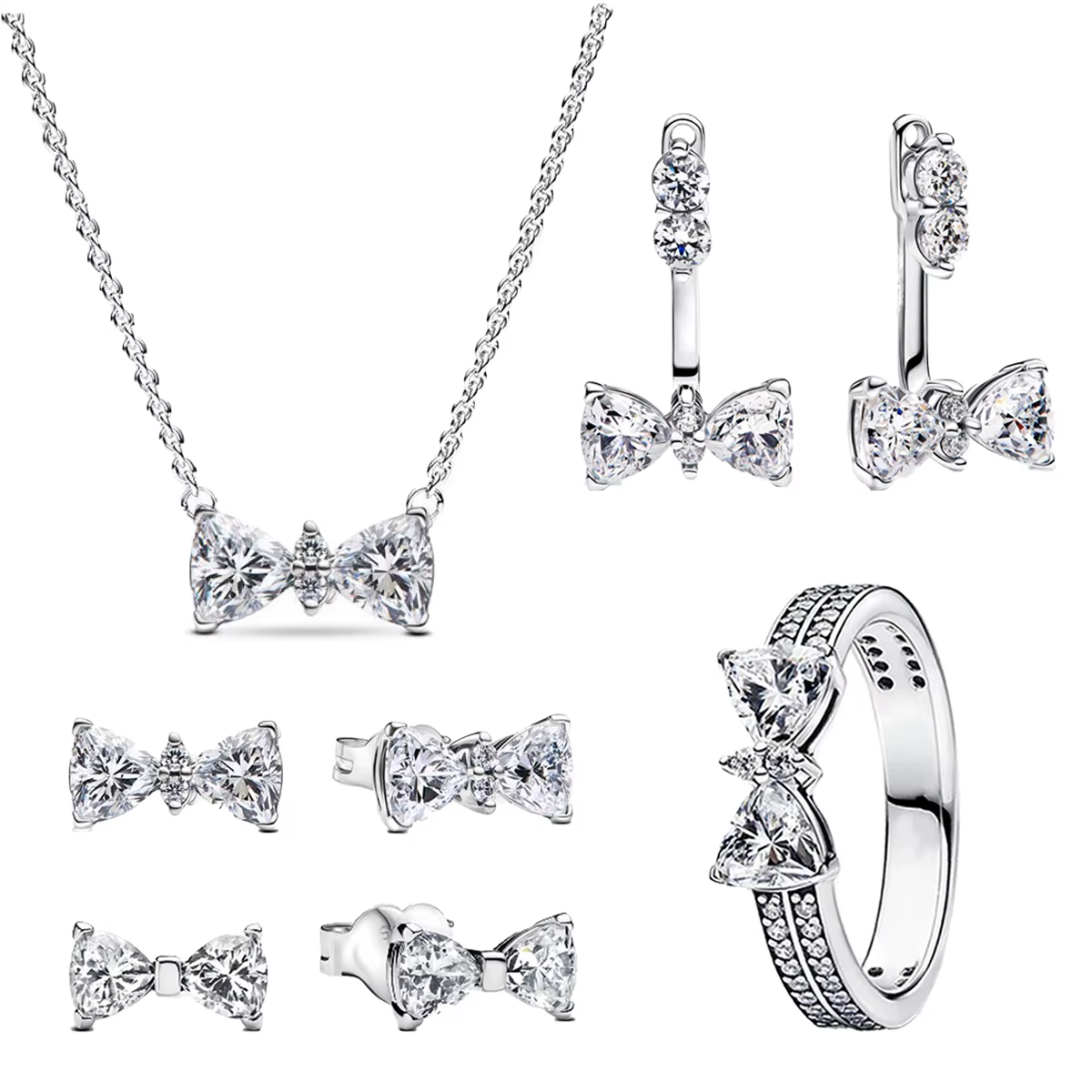 Nouveau Original 925 en argent Sterling coloré arc ensemble collier bague boucle d'oreille brillant