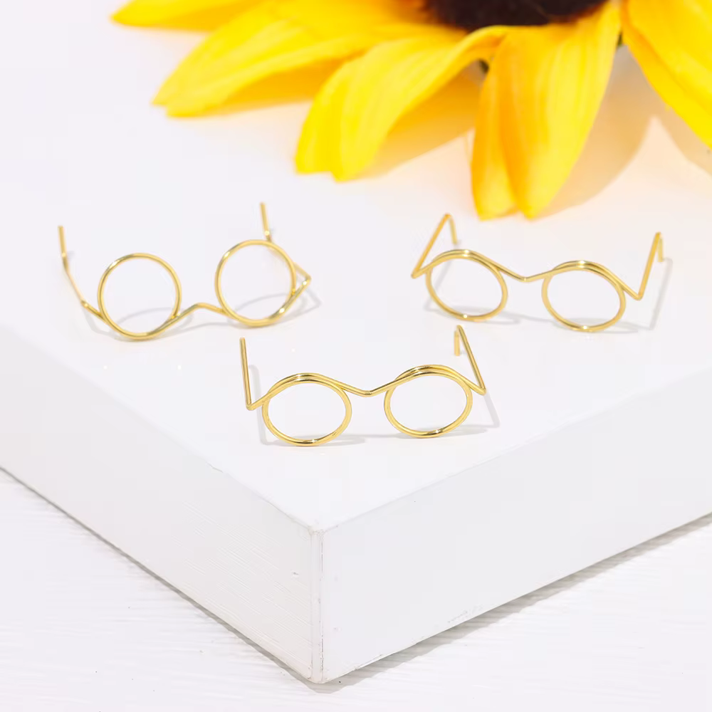 Lunettes de poupée rétro, monture ronde en métal, sans lentilles, jouet Miniature, accessoires d'hab
