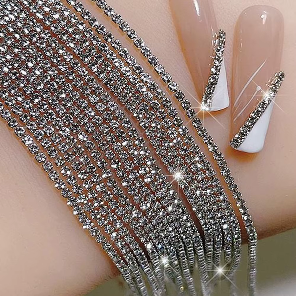 Chaîne de cristal de luxe longue 100/50cm, breloques pour ongles, 1.5/2mm, brillant clair/AB diamant
