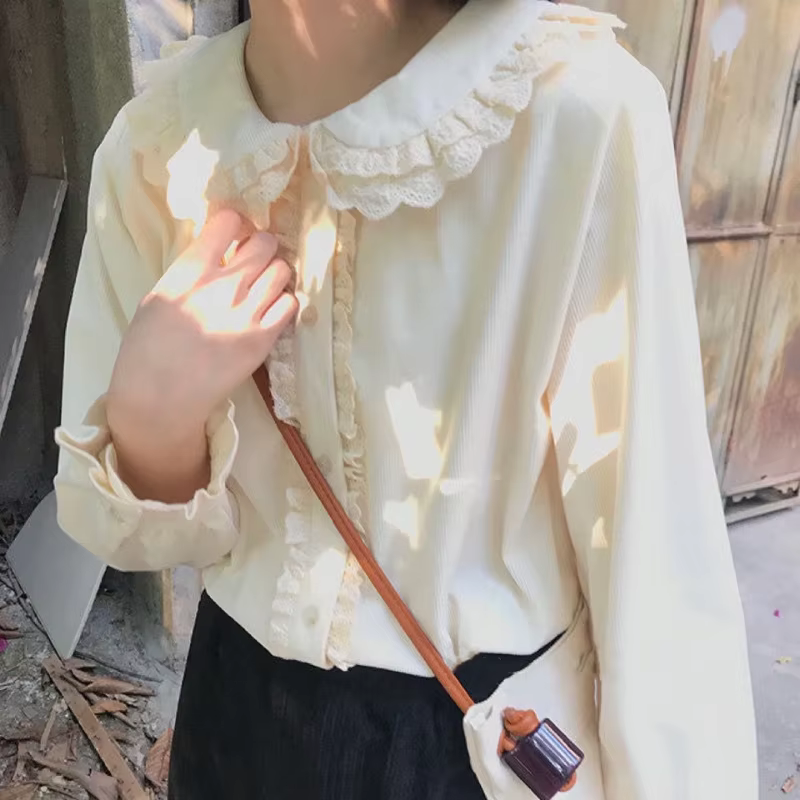 Chemises de style japonais Kawaii pour femmes, automne, loisirs, simple boutonnage, mode, col claudi