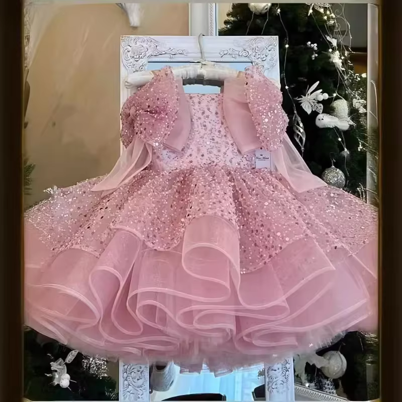 Robe de princesse à paillettes pour enfants, tenue élégante, vêtements d'occasion formels assortis p