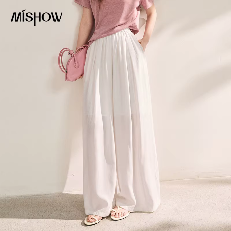 MISHOW Lyocell Nouveau pantalon décontracté pour femme, large, plissé, fluide, amincissant, longueur