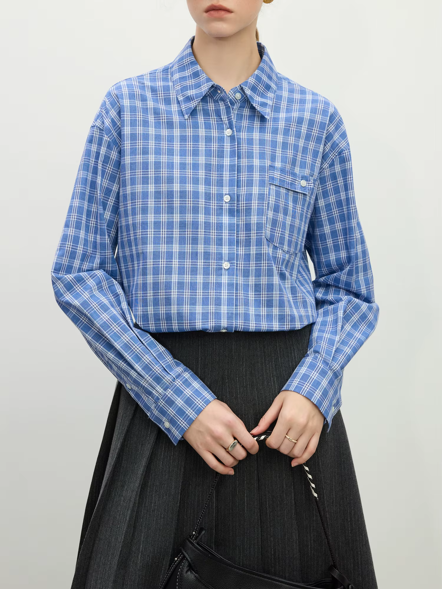 FSLE-Chemise à carreaux bleue à manches longues pour femme, nouveau design, style coréen, streetwear