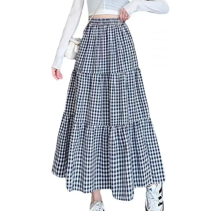 Jupe à plusieurs niveaux en Patchwork pour femmes, Vintage, à carreaux, taille haute, taille élastiq