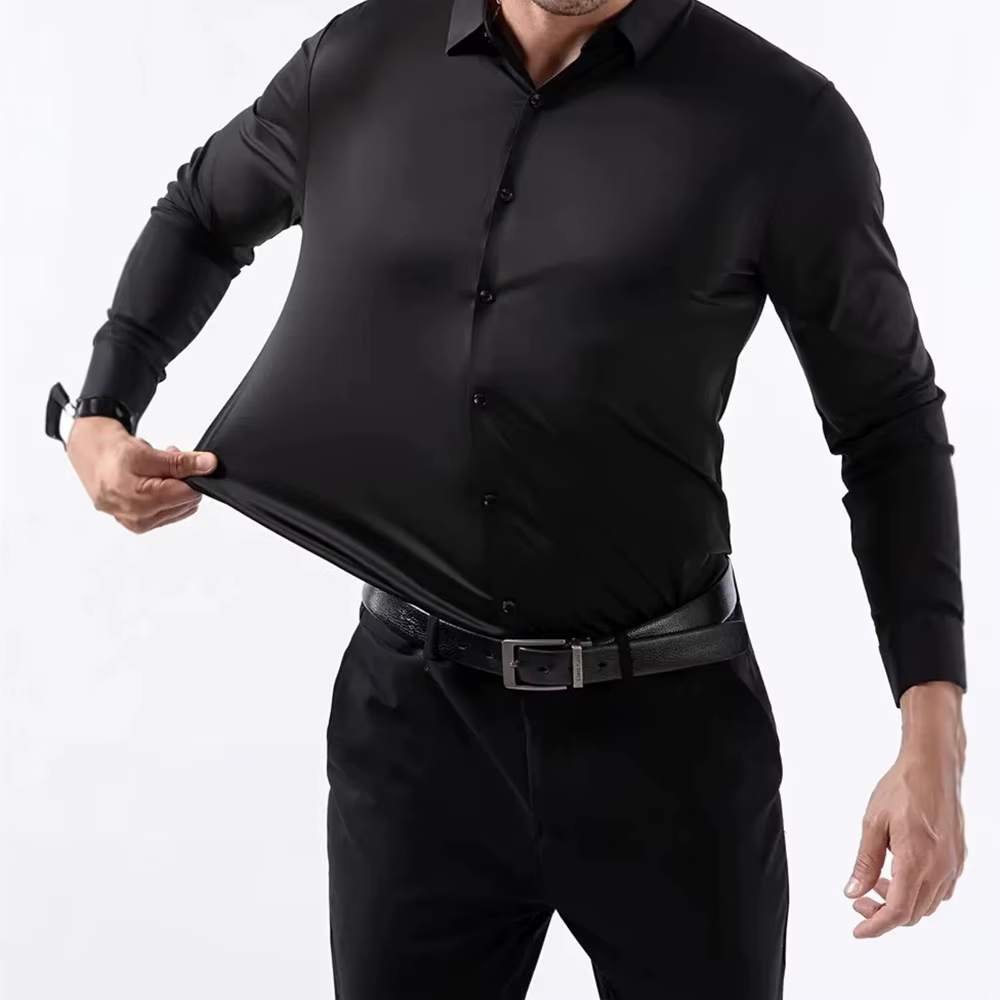 Chemise unie à manches longues pour hommes, nouveau Design, automne, haute élasticité, décontractée,