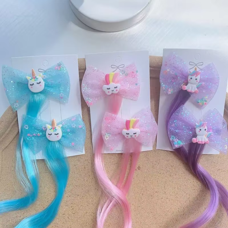 2 pièces nouvelle belle princesse arc-en-ciel licorne perruque filles épingles à cheveux chapeaux po