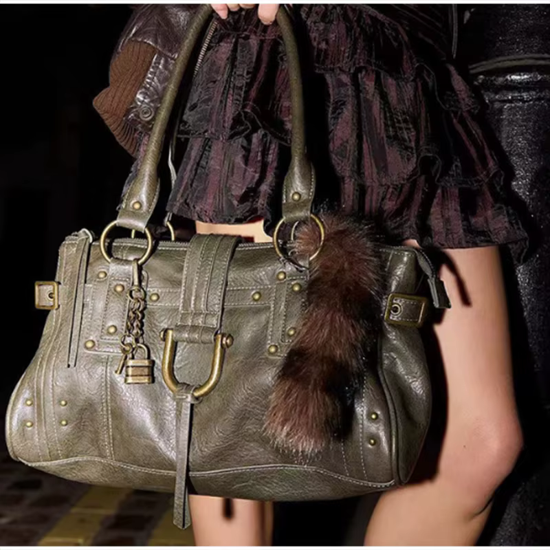 Sac à bandoulière rétro pour femme, grande capacité, sac sous le bras, sac à main de luxe avec rivet