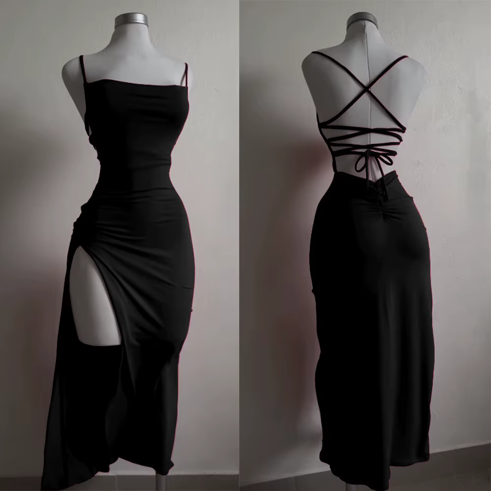 Robe longue à lacets, dos nu, Sexy, fendue, sans manches, moulante, fête, Club, Robes de soirée, rue