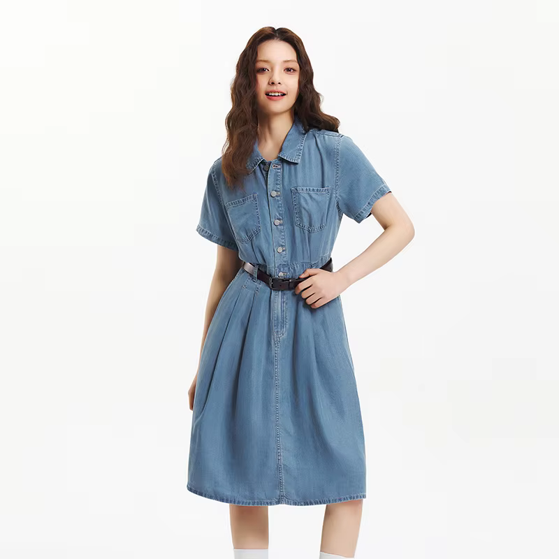 Robe en jean Semir pour femme, taille cintrée, boutonnée, nouvelle collection été 2025, robe midi ra
