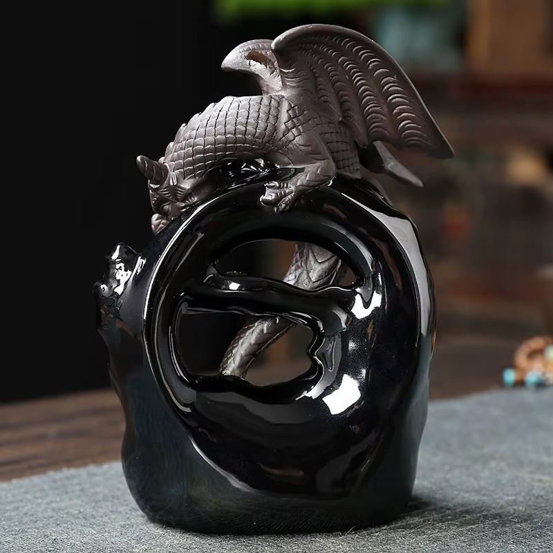 Brûleur d'encens à reflux Dragon Vintage en céramique, décoration de maison, décor de table, cadeau 
