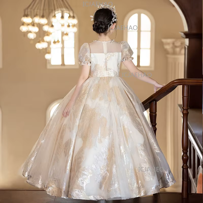 Robe de Princesse Vintage pour Filles 2026, Robe de Soirée Fleurie pour Mariage, Anniversaire, Spect