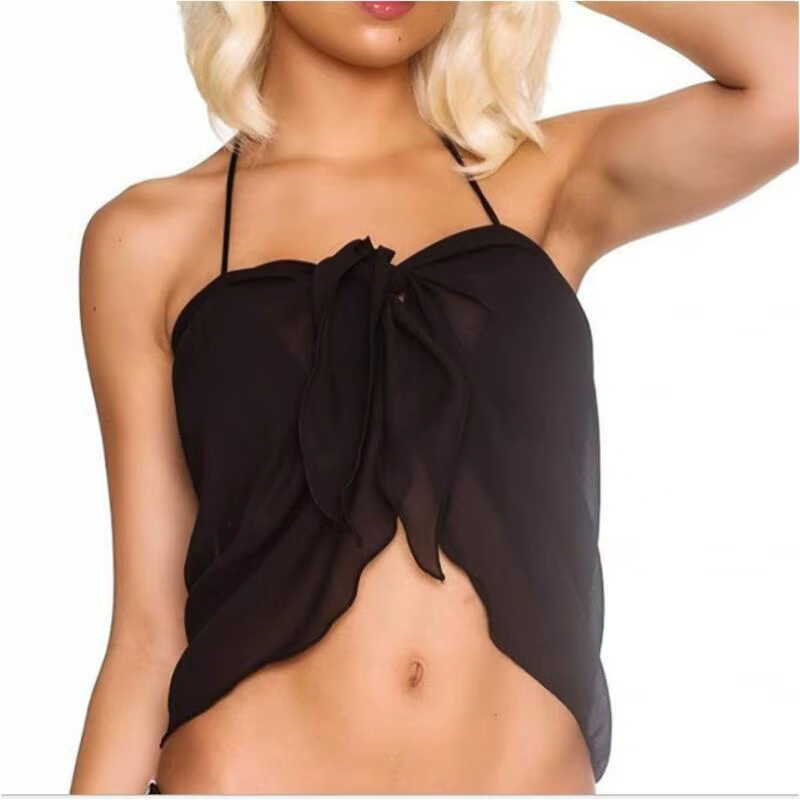 Été femmes 50x180 cm noir Sheer Sarong plage couvrir Bikini Wrap maillot de bain double usage maillo