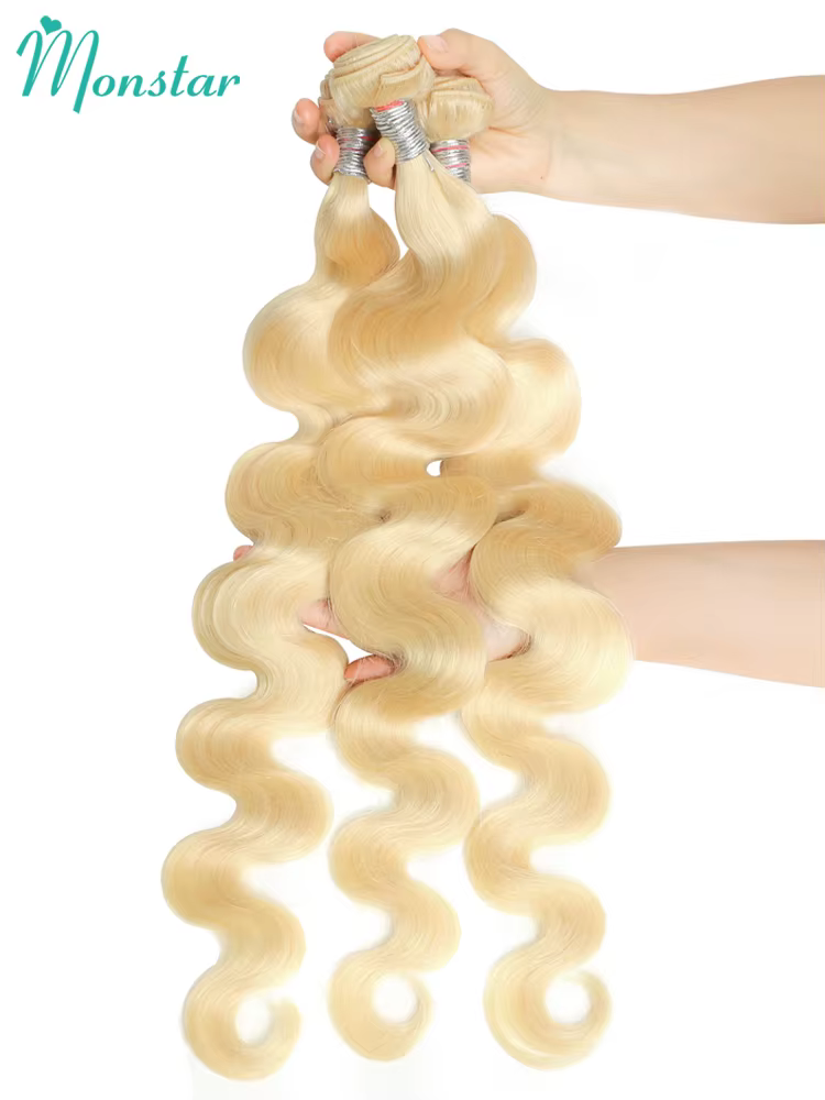 Tissage en lot brésilien Remy Body Wave blond 613-Monstar, extension de cheveux naturels longs 28 30