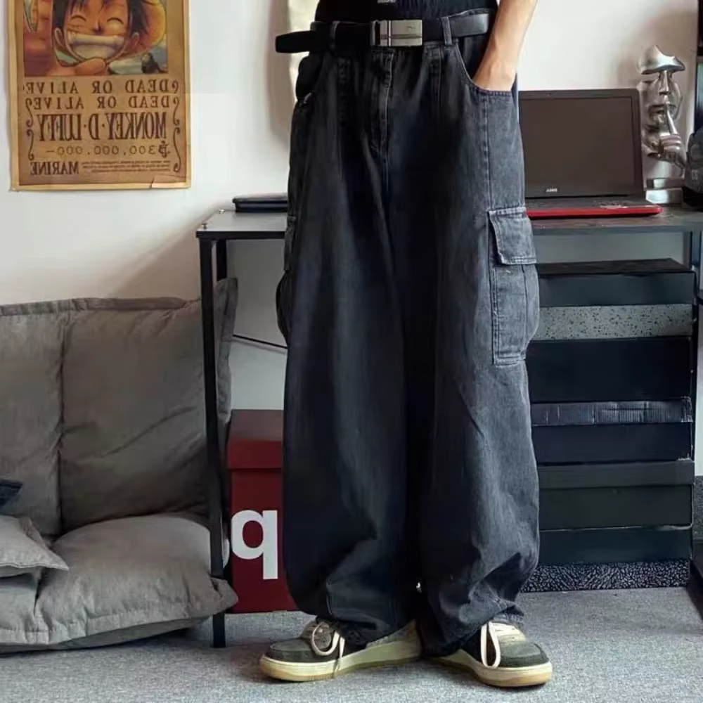 Jean Baggy surdimensionné pour hommes, pantalon Cargo coréen noir large, Streetwear Hip Hop Harajuku