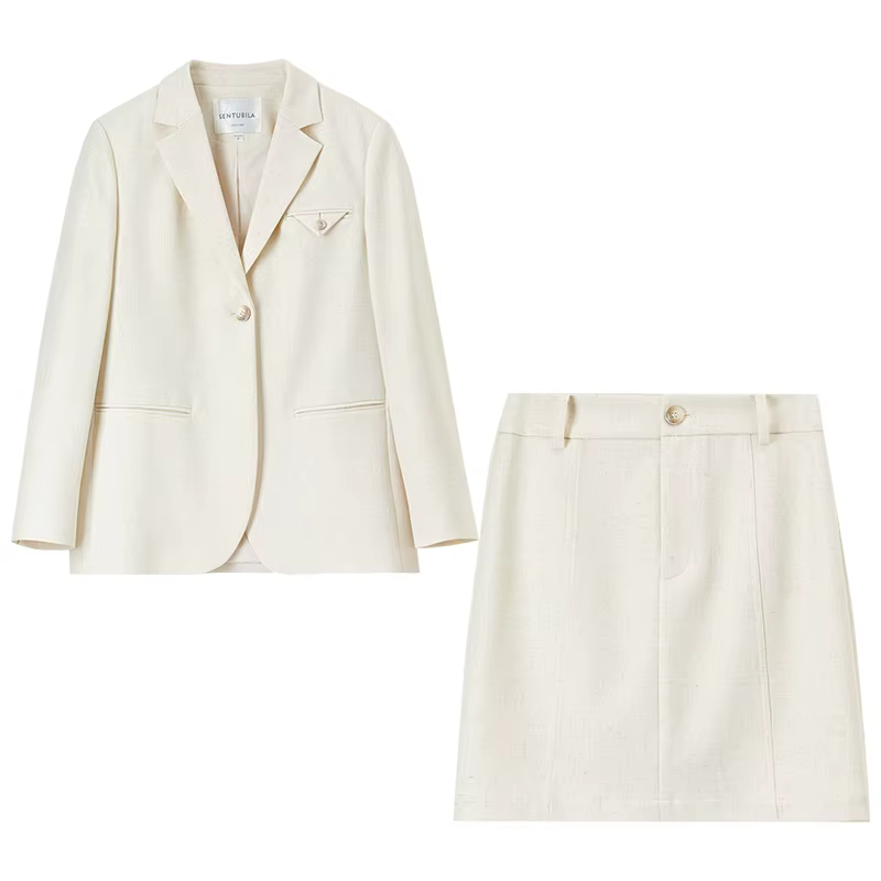 SENTUBILA femmes jupe costumes lin mélange épaulettes simple bouton Blazer solide élégant Mini jupes