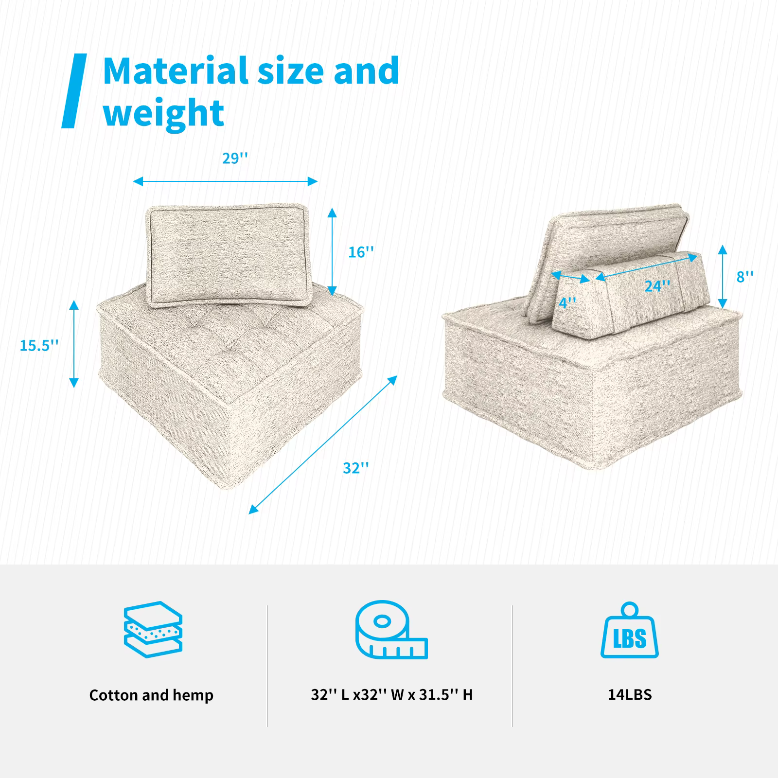HORGGgland-Fauteuil au sol sans accoudoirs, canapé modulaire avec coussin de dossier parfait, petit