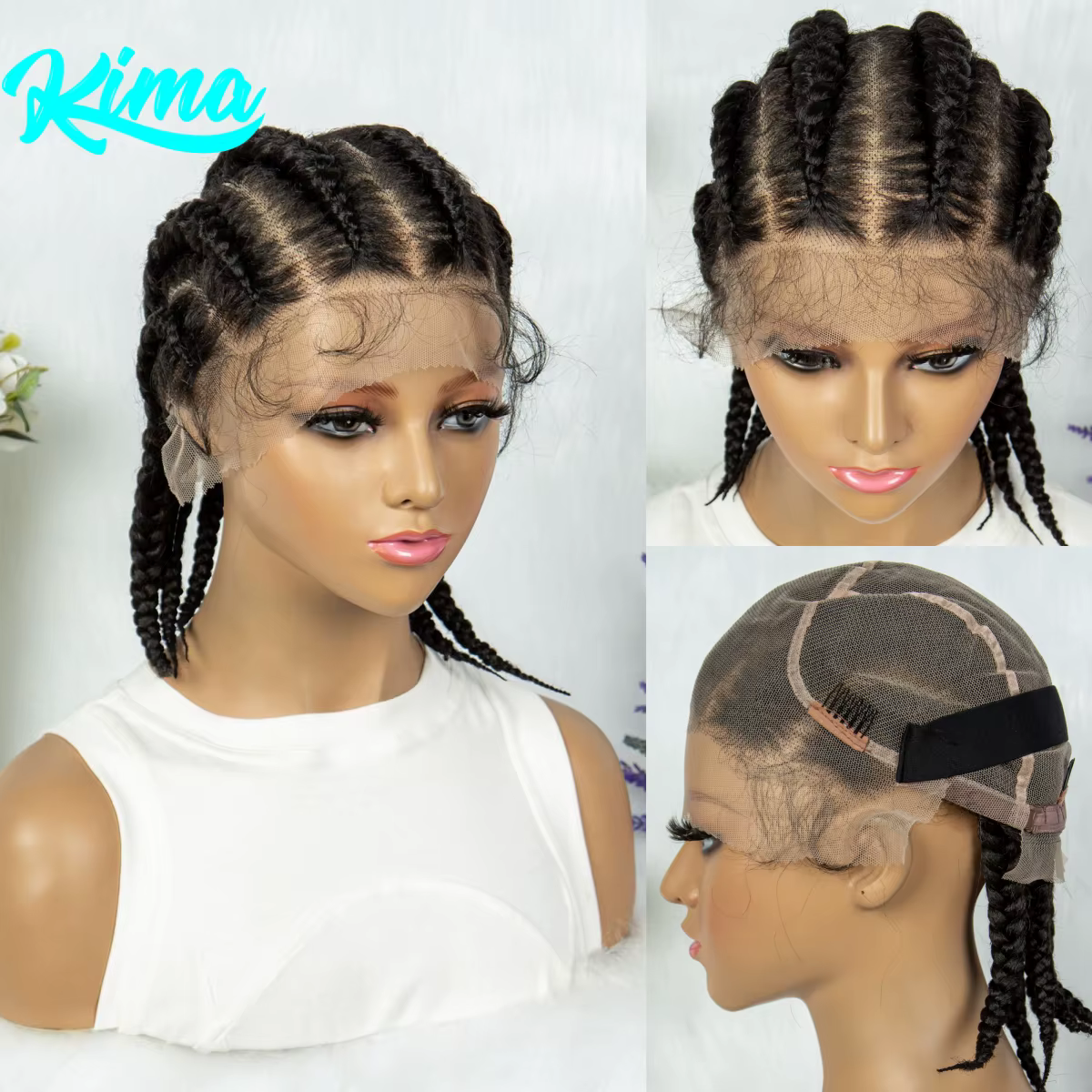 Perruques tressées synthétiques Full Lace de 14 pouces, tresses Cornrow avec cheveux de bébé, tresse