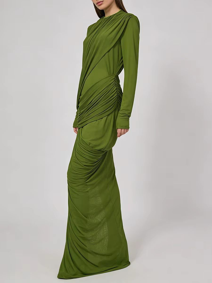 TWOTWINSTYLE Robes pour femmes, design amincissant à plis, style tendance, col montant, manches long