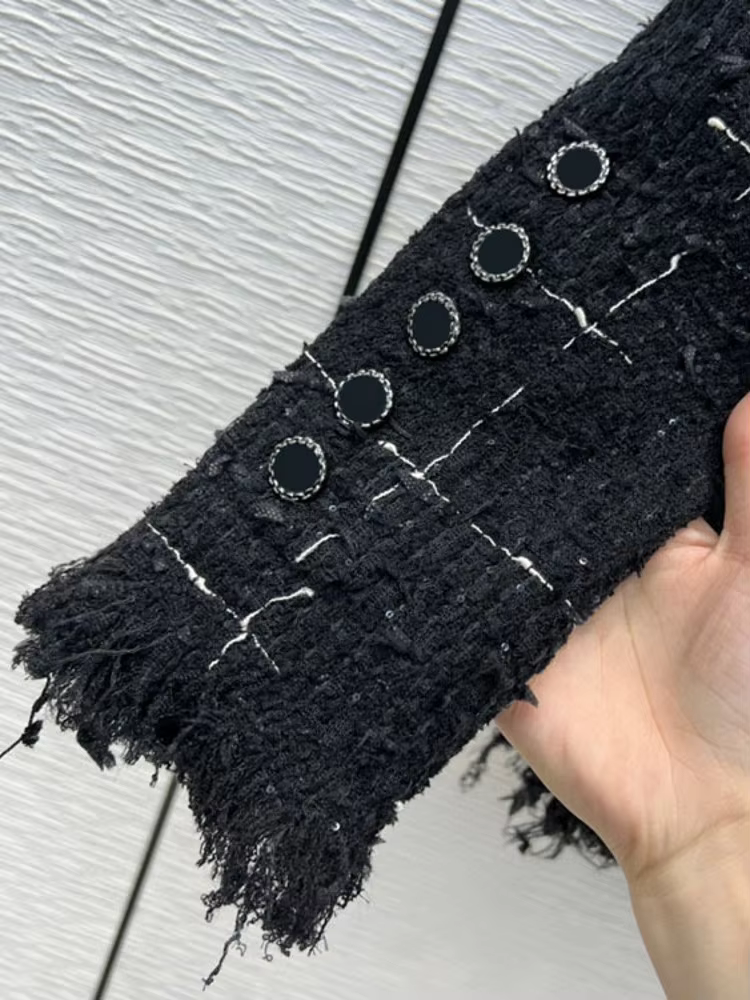 Veste en tweed à carreaux pour femmes, glands, mi-boutonnage simple, avocat, fête, vêtements d'extér