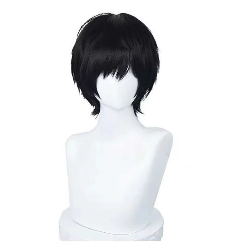 Perruque de Cosplay Anime Yoshida Hirofumi, perruque courte noire de 35cm, cheveux synthétiques rési