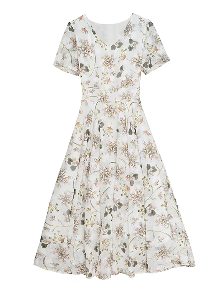 Robe longue à fleurs blanches, style boho décontracté, tenue de plage, vacances, manches courtes, él
