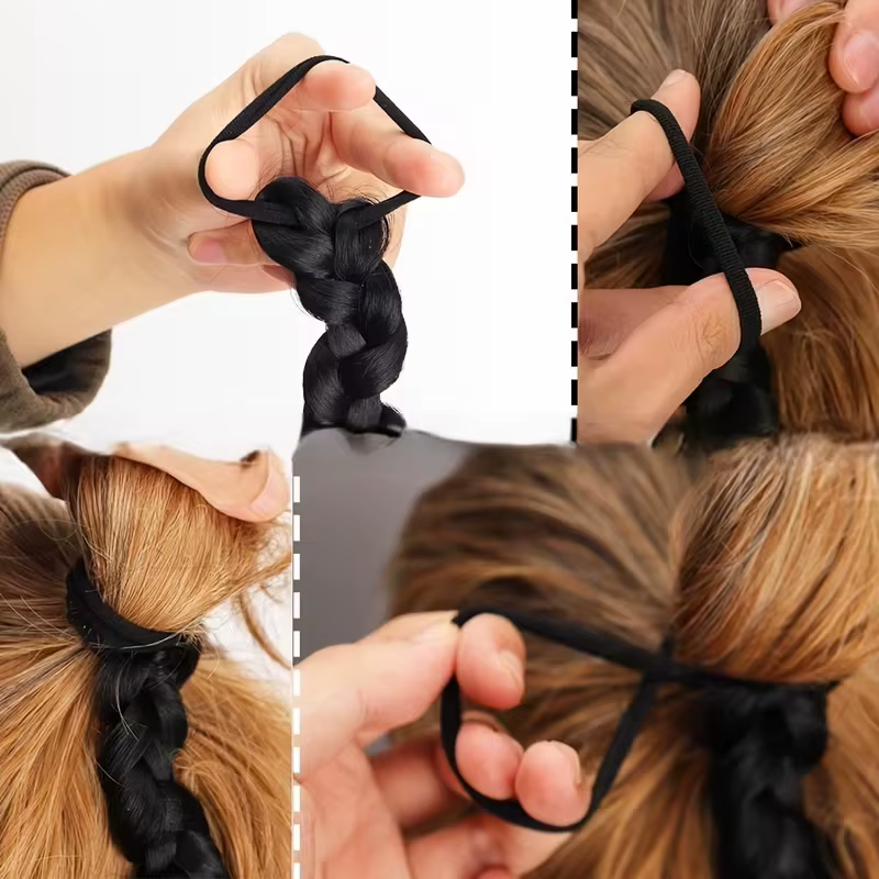 Extension capillaire synthétique tressée lisse, longue boîte, queue de cheval, bande élastique en ca