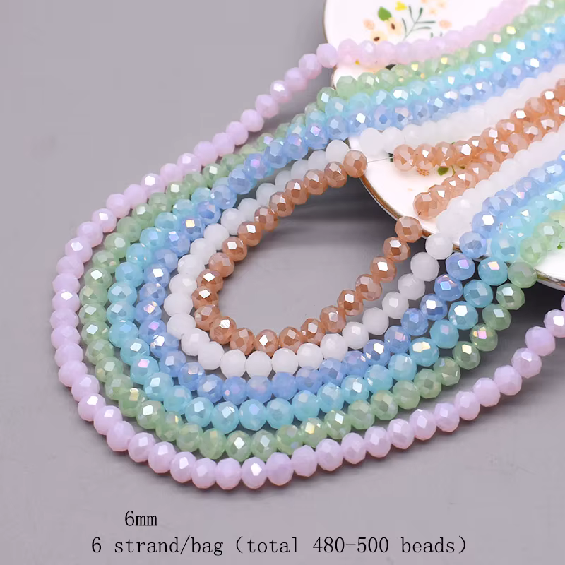 Perles de Verre à Facettes, 6 Brins de 6mm, 480 Pièces, Rondelle d'Espacement pour Bijoux de Bricola