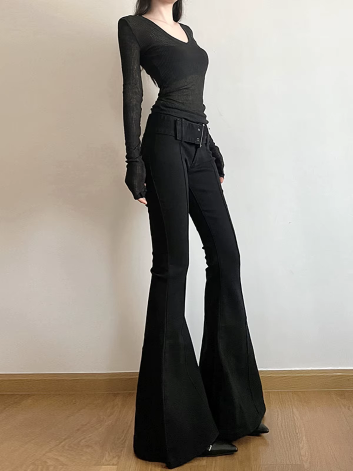 Jean noir évasé pour femmes, pantalon Y2k rétro Emo années 2000, Streetwear, pantalon de mode Haraju
