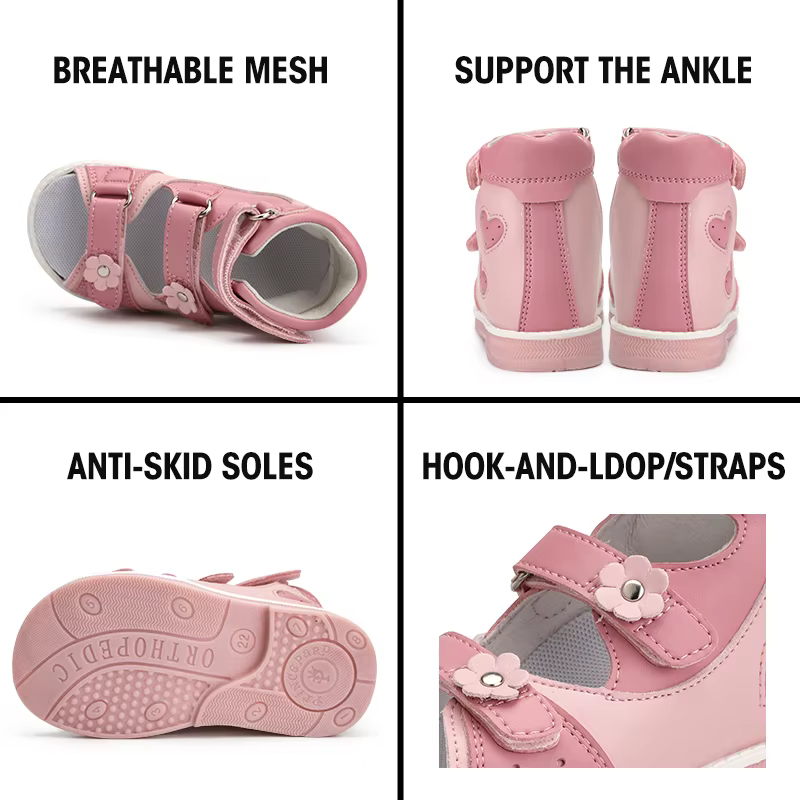Sandales orthopédiques pour enfants boutons de fleurs pour enfants haut support de cheville correcti