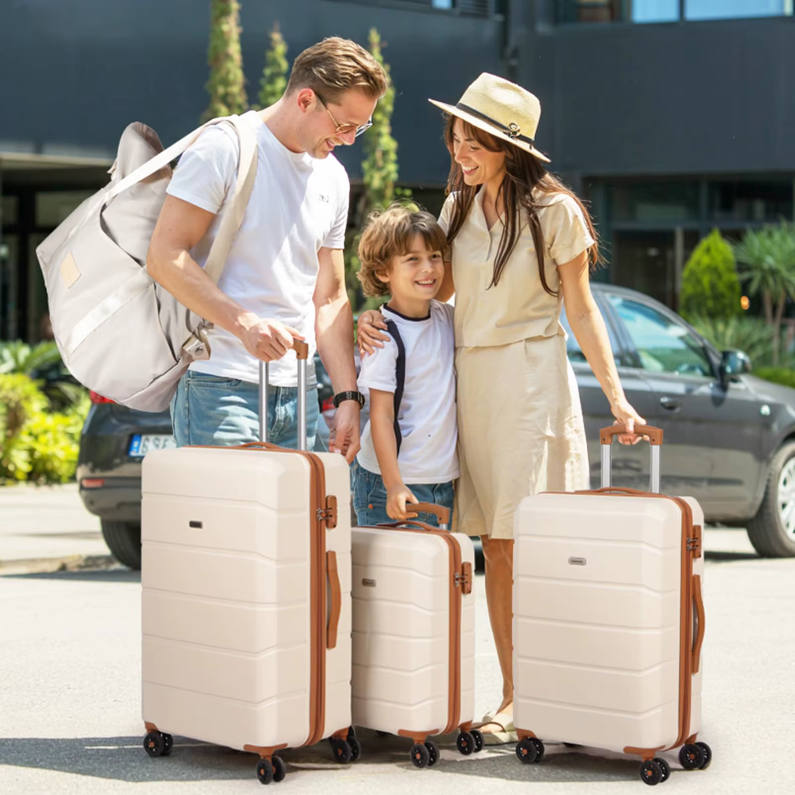 Ensembles de bagages de 5 pièces, ensemble de valises de voyage à roulettes légères coque rigide ABS