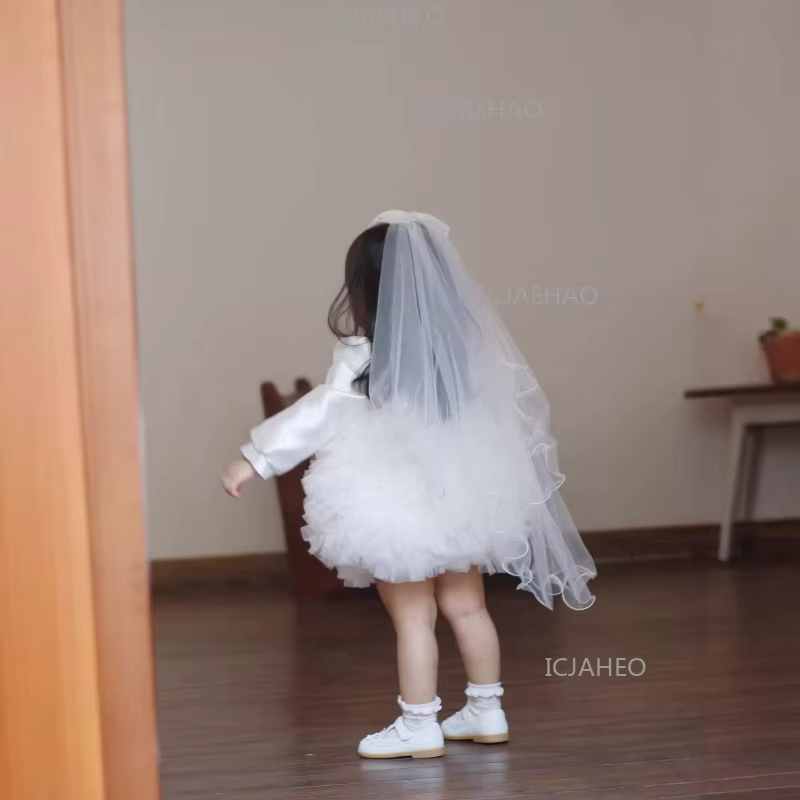 Robe de mariée blanche pour enfants 2026, tenue de cérémonie pour enfant, robe de demoiselle d'honne