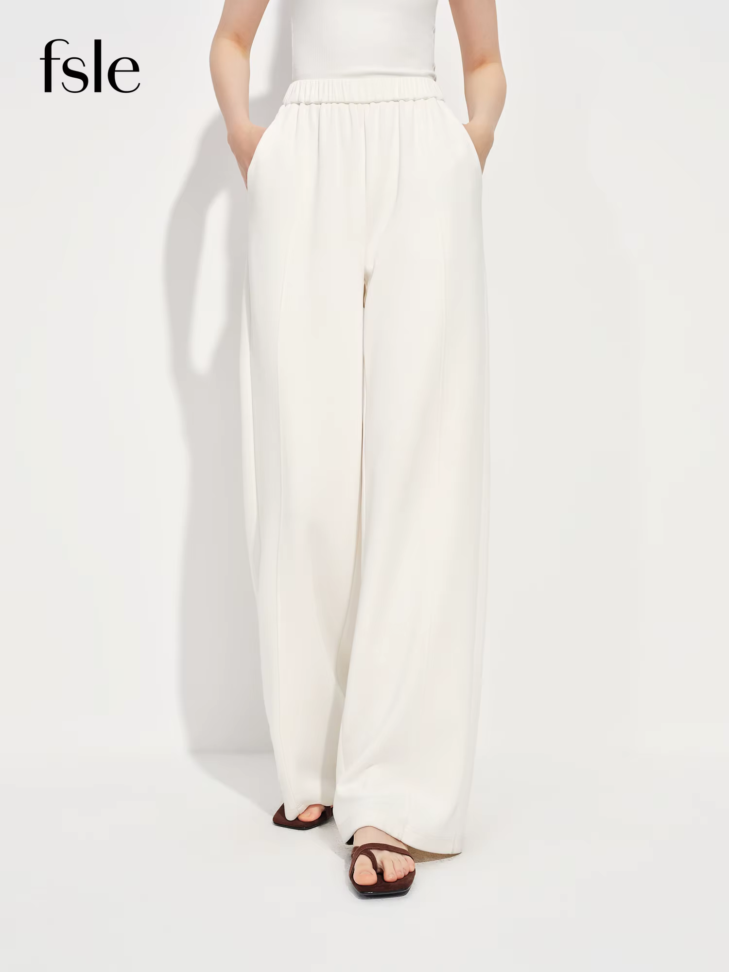 FSLE 2026 Printemps – Pantalon droit taille haute pour femme avec ceinture élastique, coupe ample, d