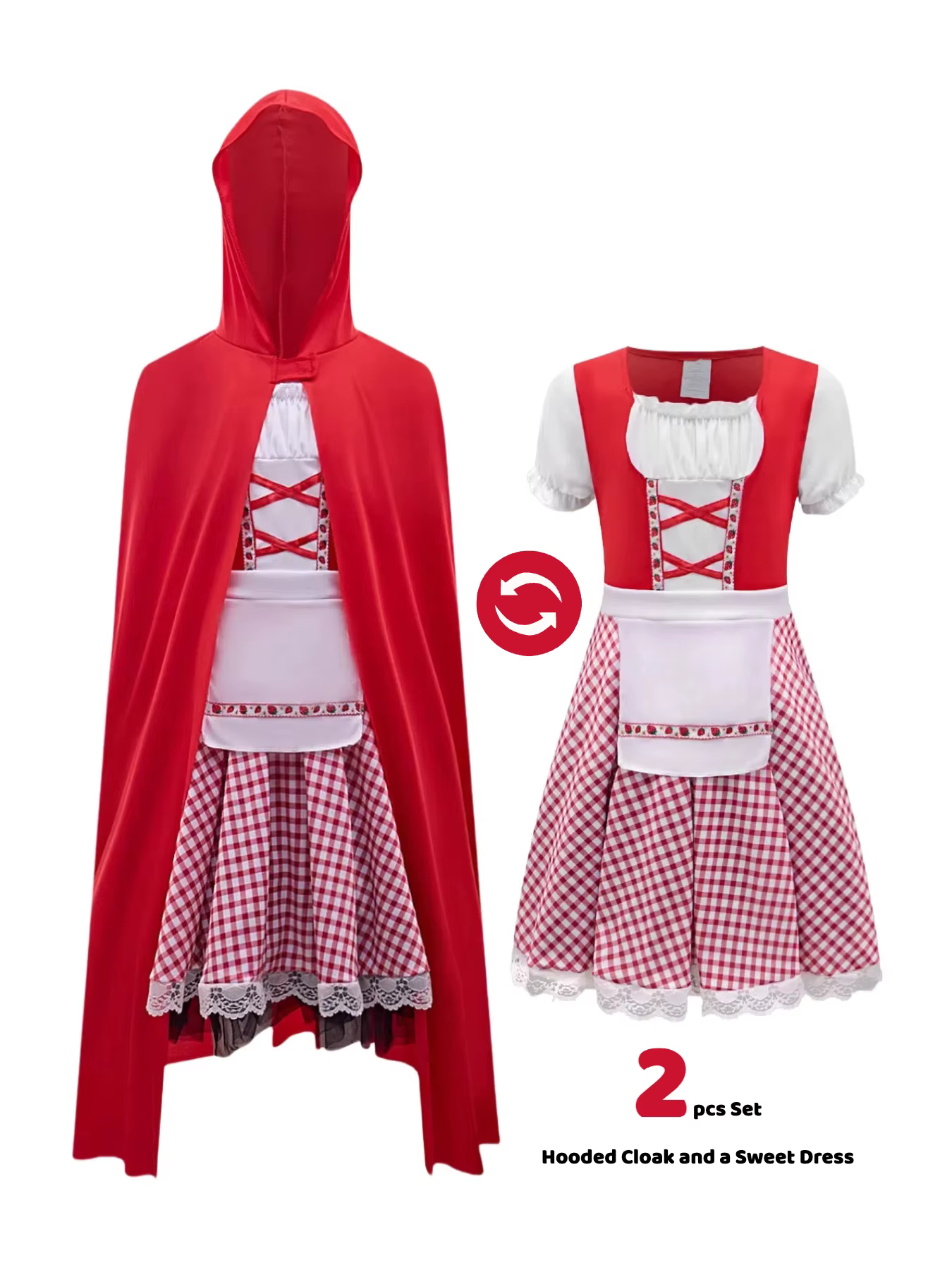 Costume de Caperon Rouge pour enfants, tenue de cosplay d'Halloween pour filles, cape à capuche roug