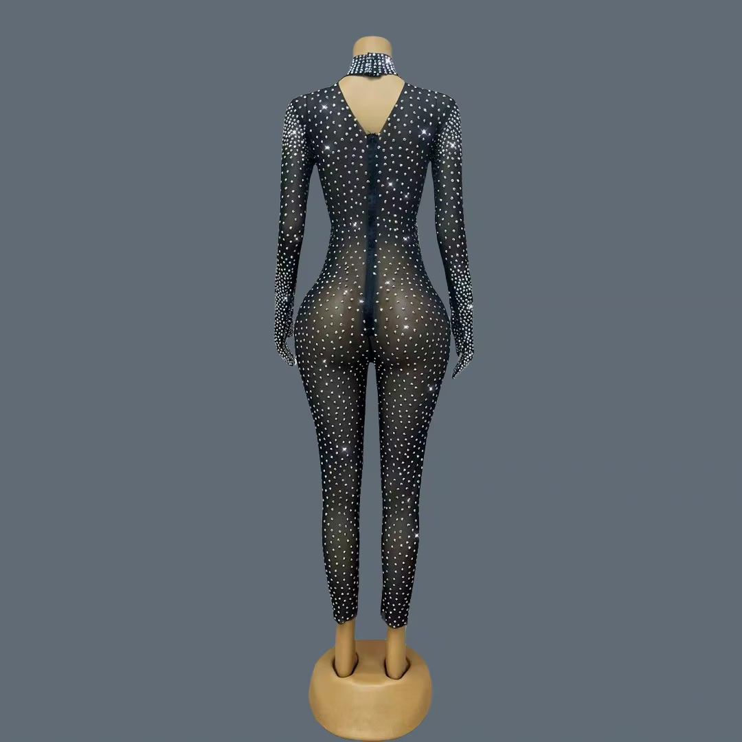 Combinaison de luxe scintillante avec strass, tenue de Festival, tenue de spectacle sur scène, tenue