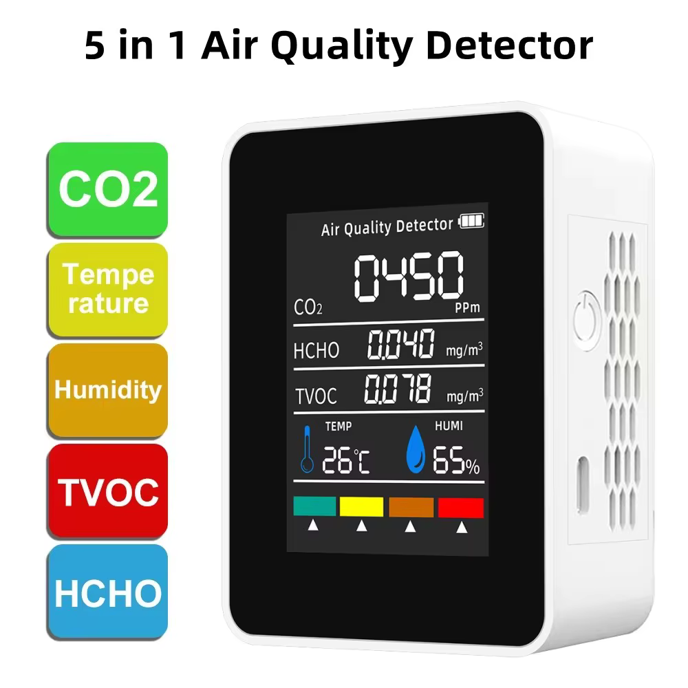 Nouveau compteur de CO2 multifonctionnel 5 en 1, testeur numérique de température et d'humidité, dét