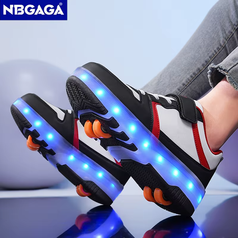 Chaussures lumineuses pour enfants avec charge USB, chaussures de sport d'extérieur, patins à roulet