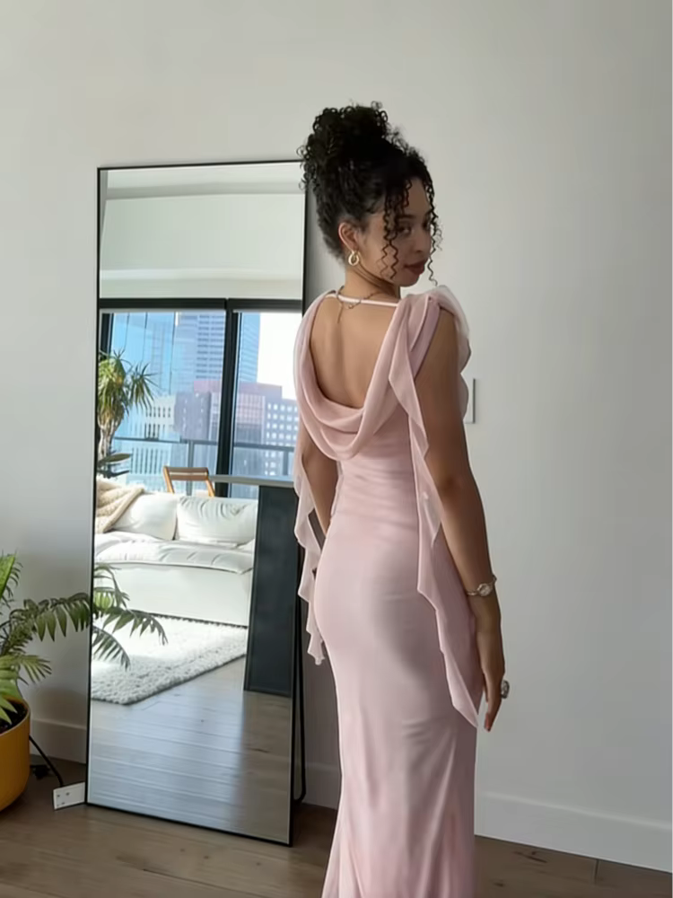 Robe de soirée élégante pour femme, style célébrité, à volants superposés, épaules dénudées, fluide,