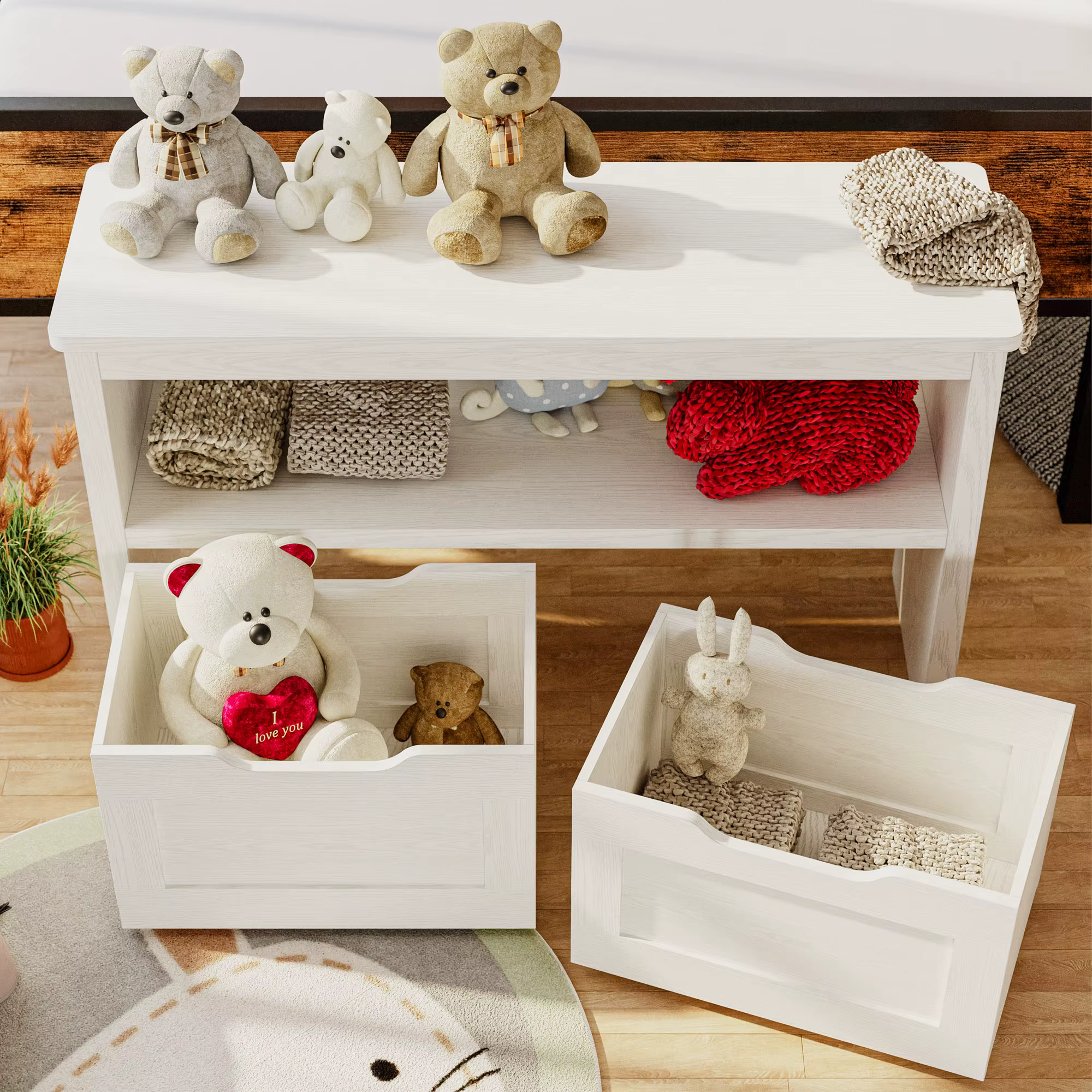 IlearCK-Rangement de jouets pour garçons et filles, avec égouts de proximité, roues et étagère ouver