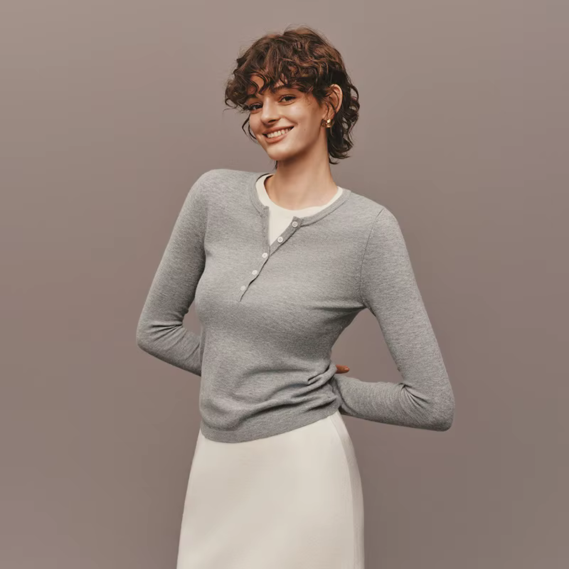 Semir tricoté pull femmes hiver col Henley faux deux pièces chauffeur antibactérien antistatique min