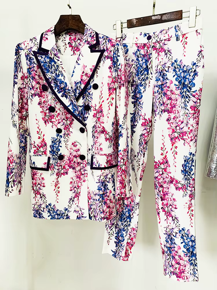 Ensemble de costume de créateur de mode HIGH STREET 2026 pour femmes, blazer à double boutonnage, pa