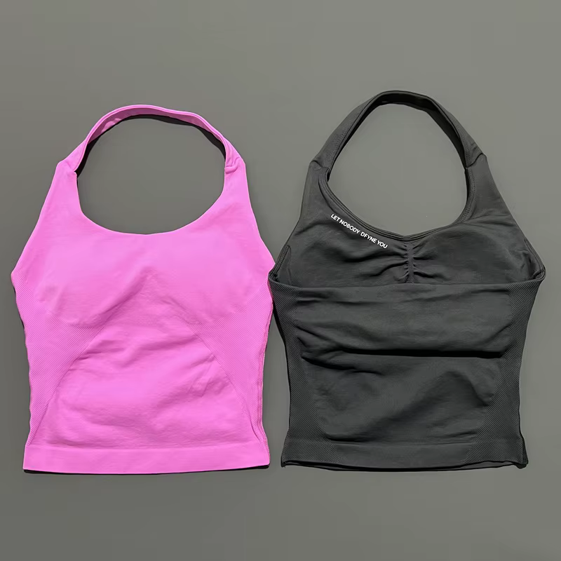 LET NOBODY DFYNE YOU Impact Halter Top Femme Longline Strappy Tank Padded Yoga Sportswear Workout Sp