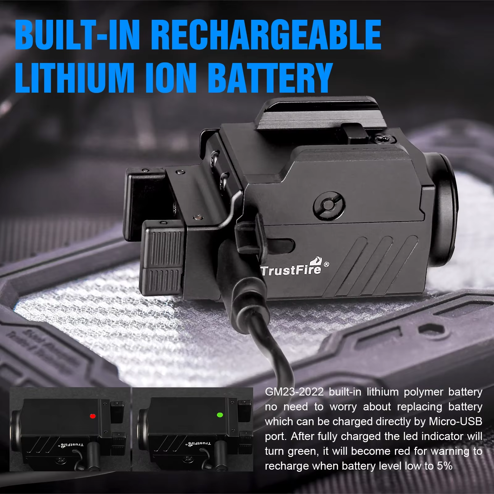 TrustFire GM23 lampe de poche tactique LED compacte puissante GL0ck montage sur Rail lumineux à déga