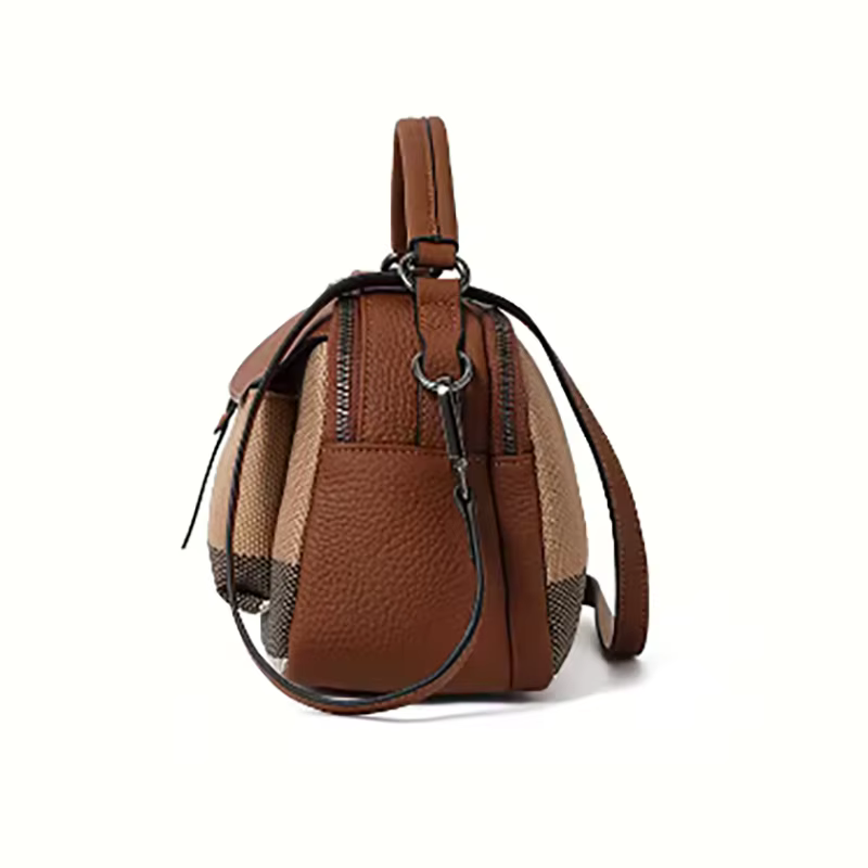 Sac fourre-tout vintage à carreaux pour femme - Toile de qualité - Mélange de cuir, haut élégant - S