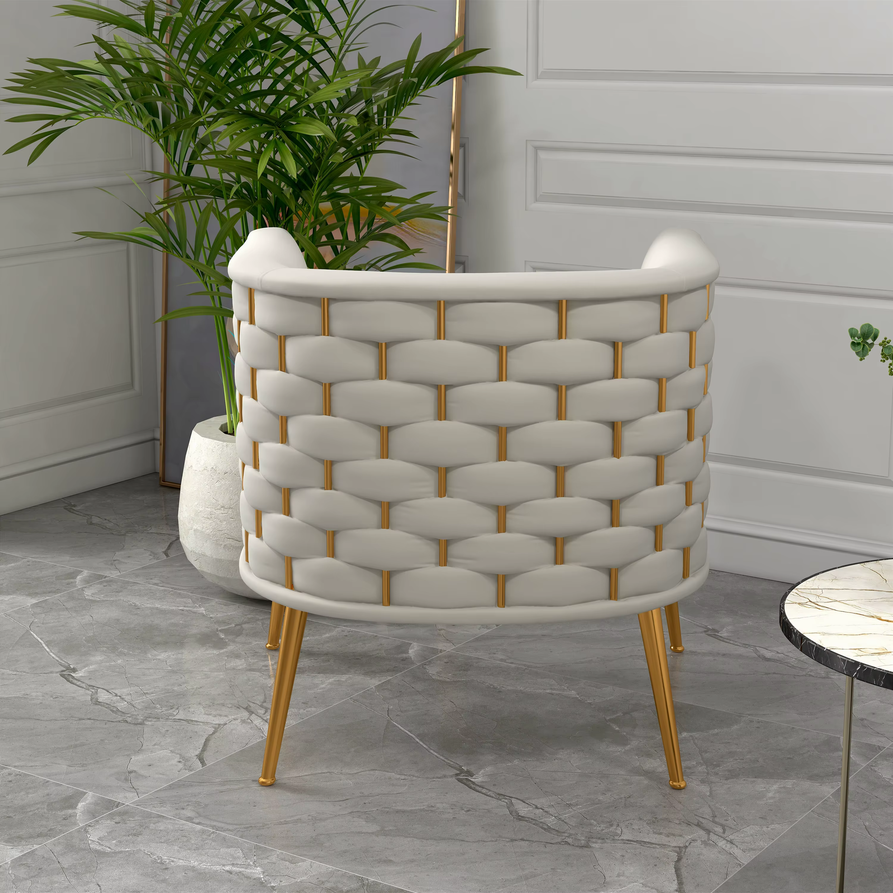 SEYNAR-Chaise d'appoint ronde en velours pour salon, ensemble de 2, sofa ou baril beige clouté, styl
