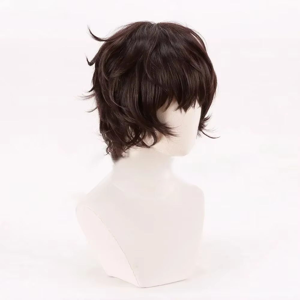 Anime Dazai Osamu perruque Cosplay brun foncé court bouclés Dazai Osamu Cosplay perruque résistant à