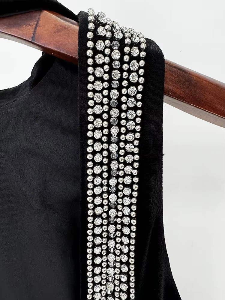 Robe à perles lourdes pour femmes, Streetwear tendance, élégante, amincissante, Sexy, dos nu, en vel