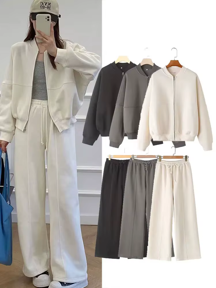HH – veste bombardier rétro 2 pièces pour femme, couleur unie, fermeture éclair, sweat-shirt + taill