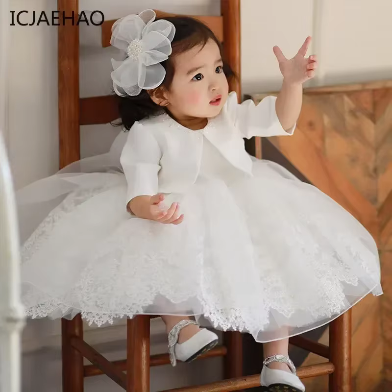 Robes de fête d'anniversaire pour petites filles, vêtements assortis en dentelle bouffante à manches