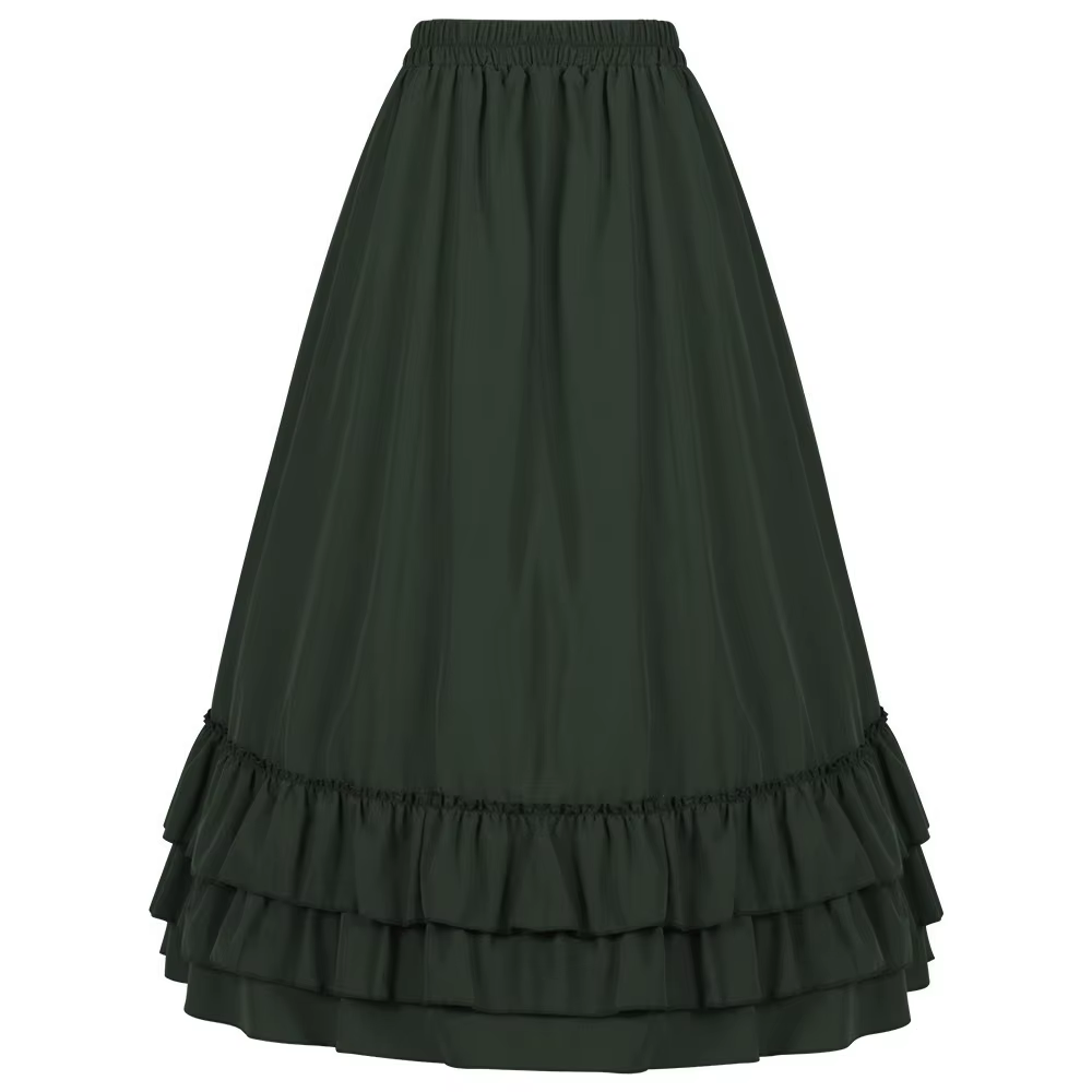 Jupe victorienne longue taille haute à volants marron, jupes Steampunk, tenue de fête pour femmes, v
